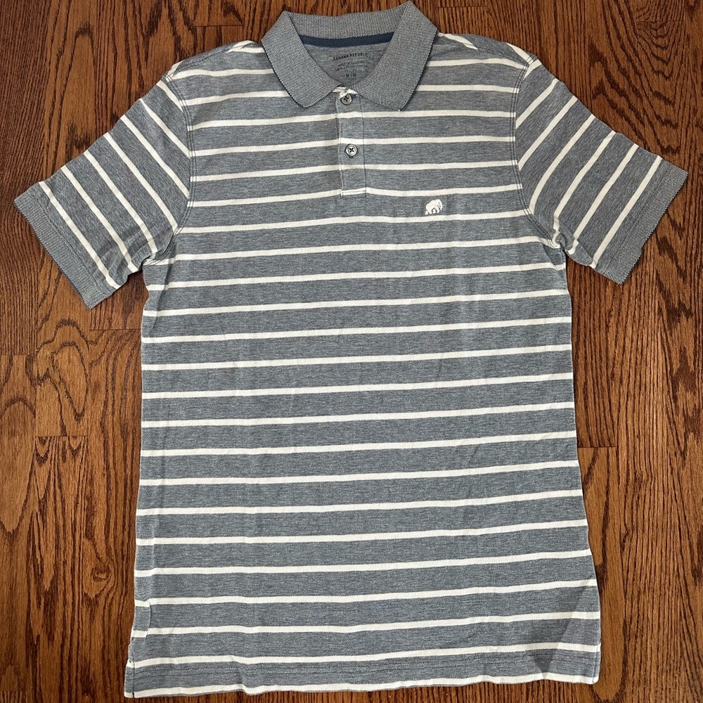 Banana Republic Factory Striped Polo Shirt - Blue White Mens Size M